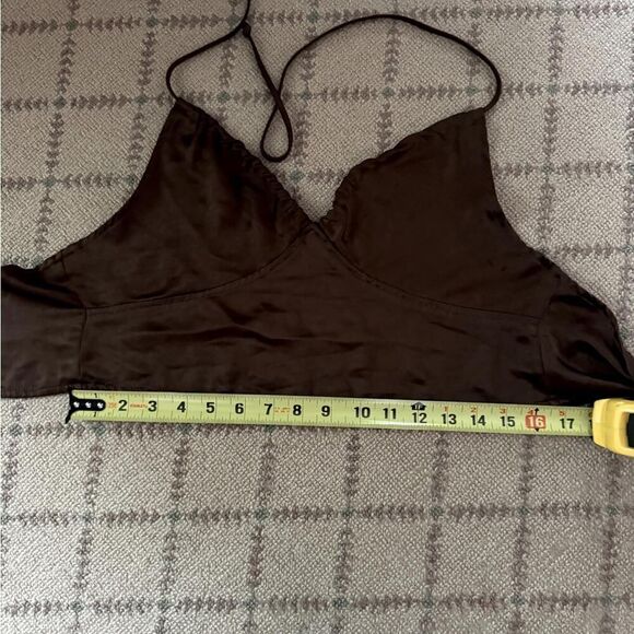 Motel Rocks brown scarf halter tie ruched satin crop top S/M - Picture 5 of 9